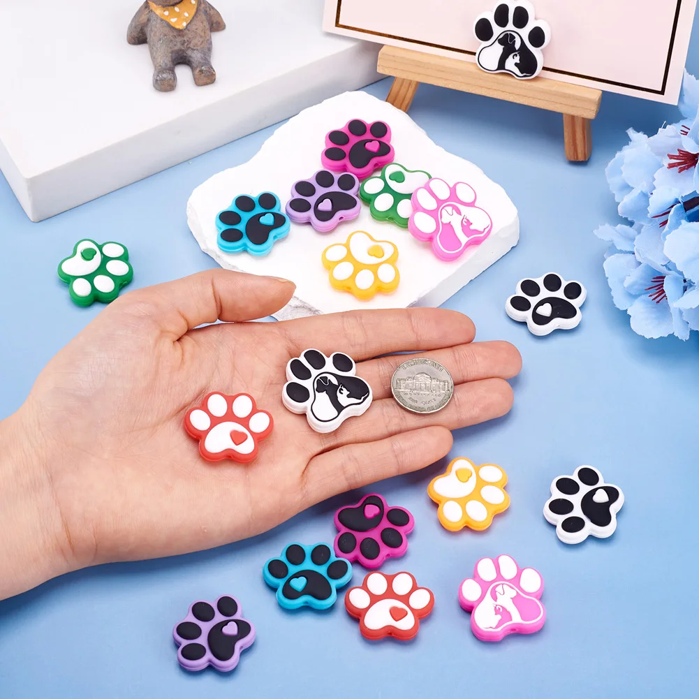 18Pcs Hund Pfote Druck Silikon Perlen Cartoon Welpen Tier Gummi Perle Für DIY Perlen Stift Schlüsselbund Armband Schmuck Machen handwerk