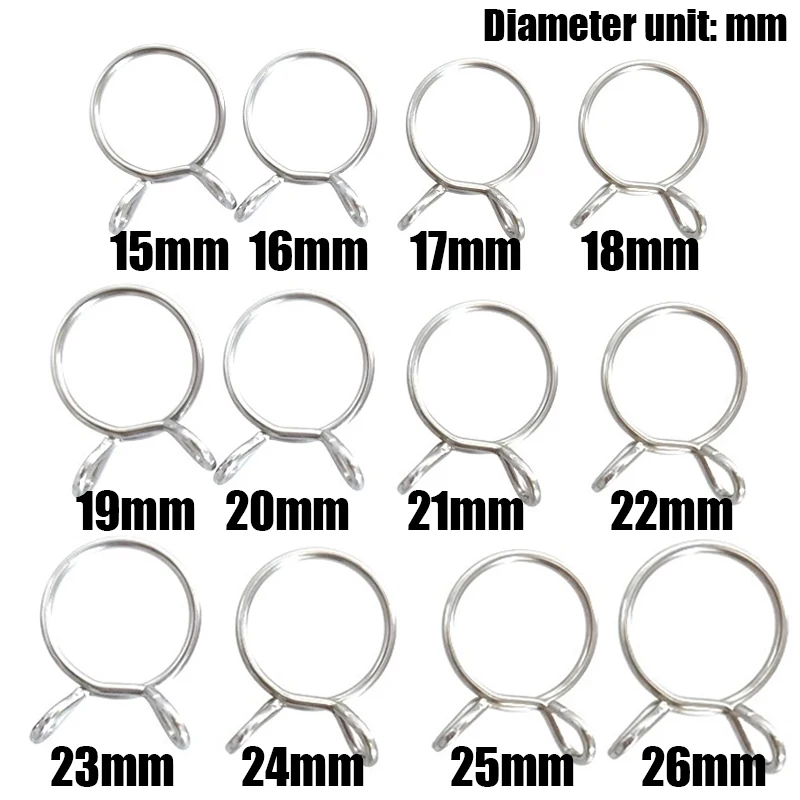 10PCS Fuel Line Oil Air Tube Clamp Hose Spring Clip Fastener For M3-M26 diameter