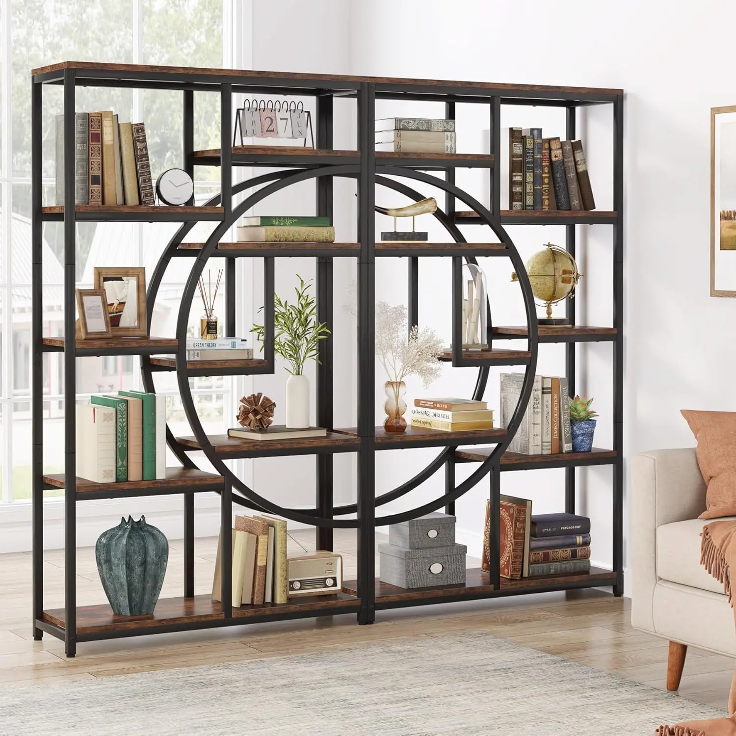 Tribesigns Bookshelf Industrial 5 Tier Etagere Bookcase، أرفف كتب طويلة قائمة بذاتها، منظم تخزين الرف مع 9-Op