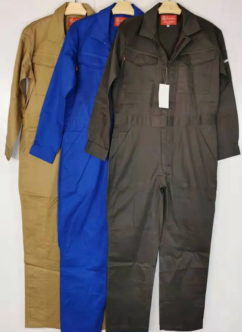 

Spring Thin Pure Cotton Long Sleeve Work Suit for Factory Workers Youth Workwear Overalls Deep Khaki Gray Color Office Wear