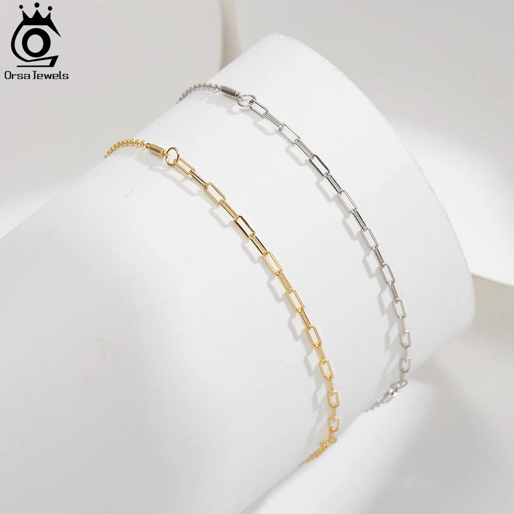 

ORSA JEWELS Real 925 Sterling Silver Minimalist Paper Clip Anklet 14K Gold Plated Summer Sexy Foot Accessories for Women SA84