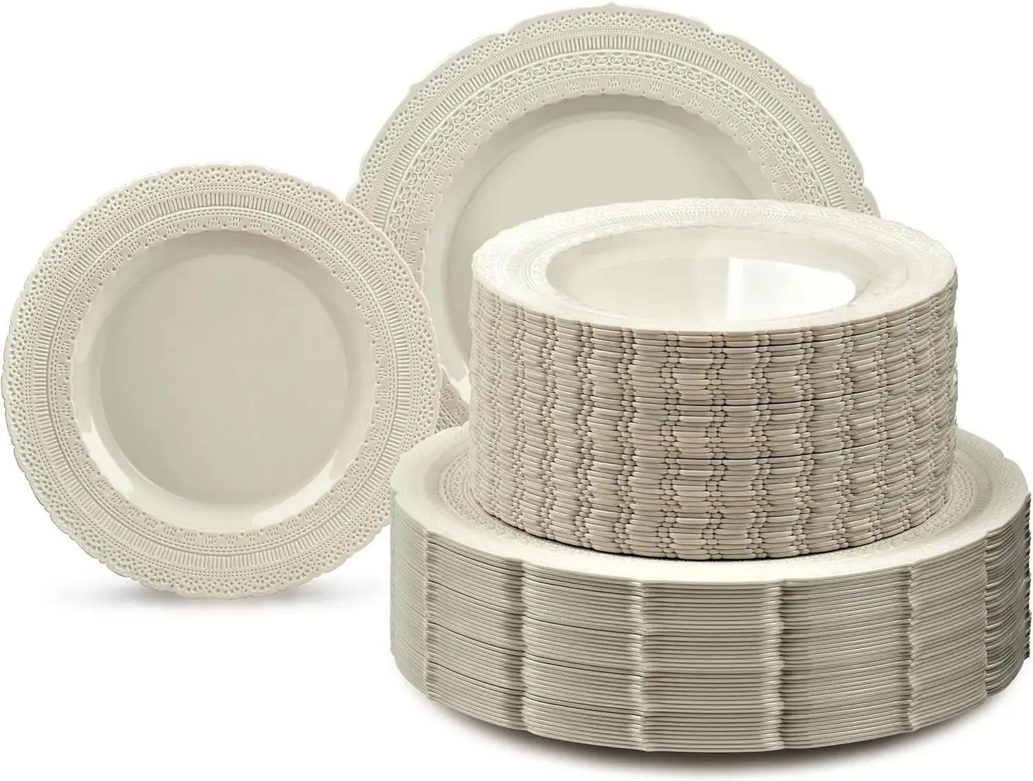 

240 Plates Pack,(120 Guests) Extra Heavyweight Vintage Wedding Disposable/Reusable Plastic Plates 120x 11'' Dinner