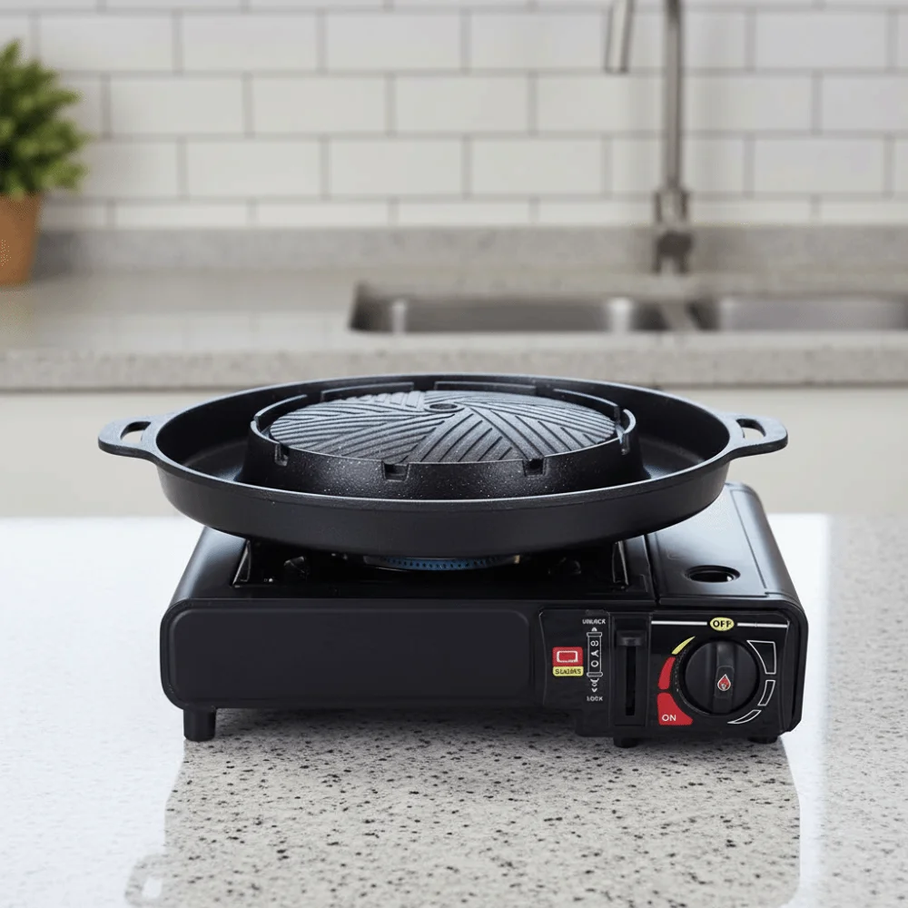 

Non-stick Coating Korean Grill Pan Aluminum Alloy Oil-drain Groove Roast Meat Pan Double-handled Round Barbecue Plate Home