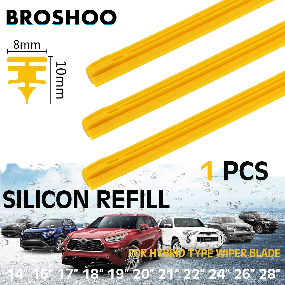 

Yellow Car Wiper Blade Silica Gel Silicon Refill Strips for Hybrid Type Wiper Blade 8mm 14"16"17"18"19"20"21"22"24"26"28" 1 PCS