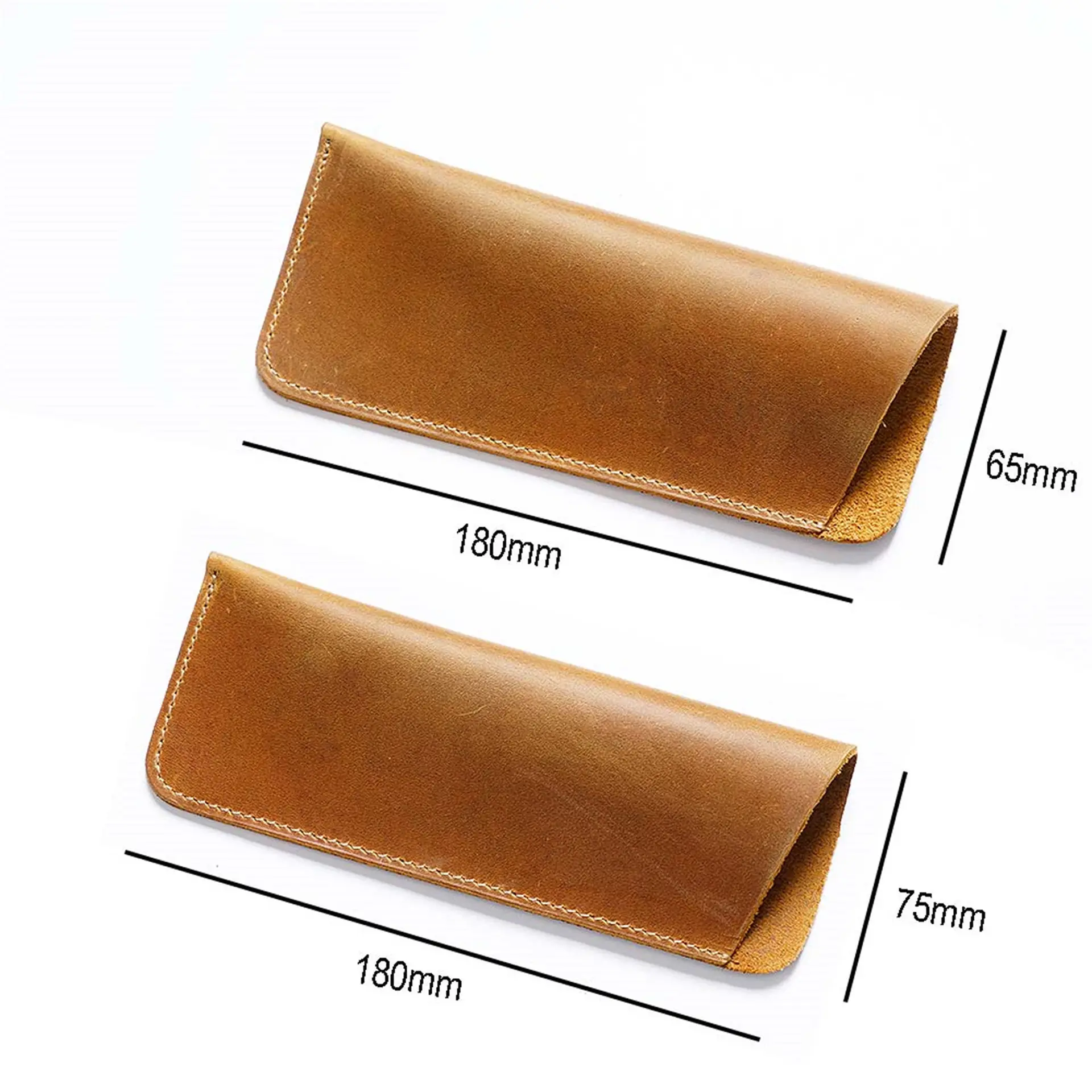 Vintage Crazy Horse Leather Pen Pouch Simple Pure Handmade Leather Small Pen Case Men's and Women's Portable Storage Glasses Pro