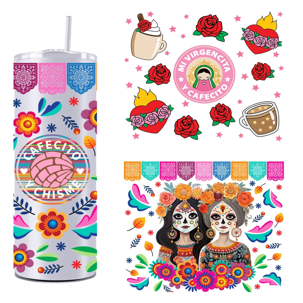 

New Cafecito Y Chisme Latin Culture 20OZ UV DTF Straight Wrap Transfers Stickers Custom Labels DIY Waterproof Logo For Tumbler