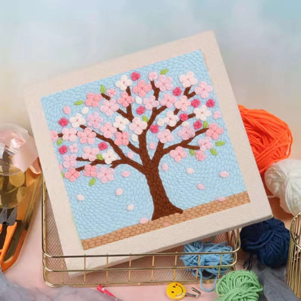 

Flowers Tree Punch Needle Frame Painting Decor Diy Crafts 25x25cm/9.84x9.84inch Punch Needle Frame Wall Art Diy Gift