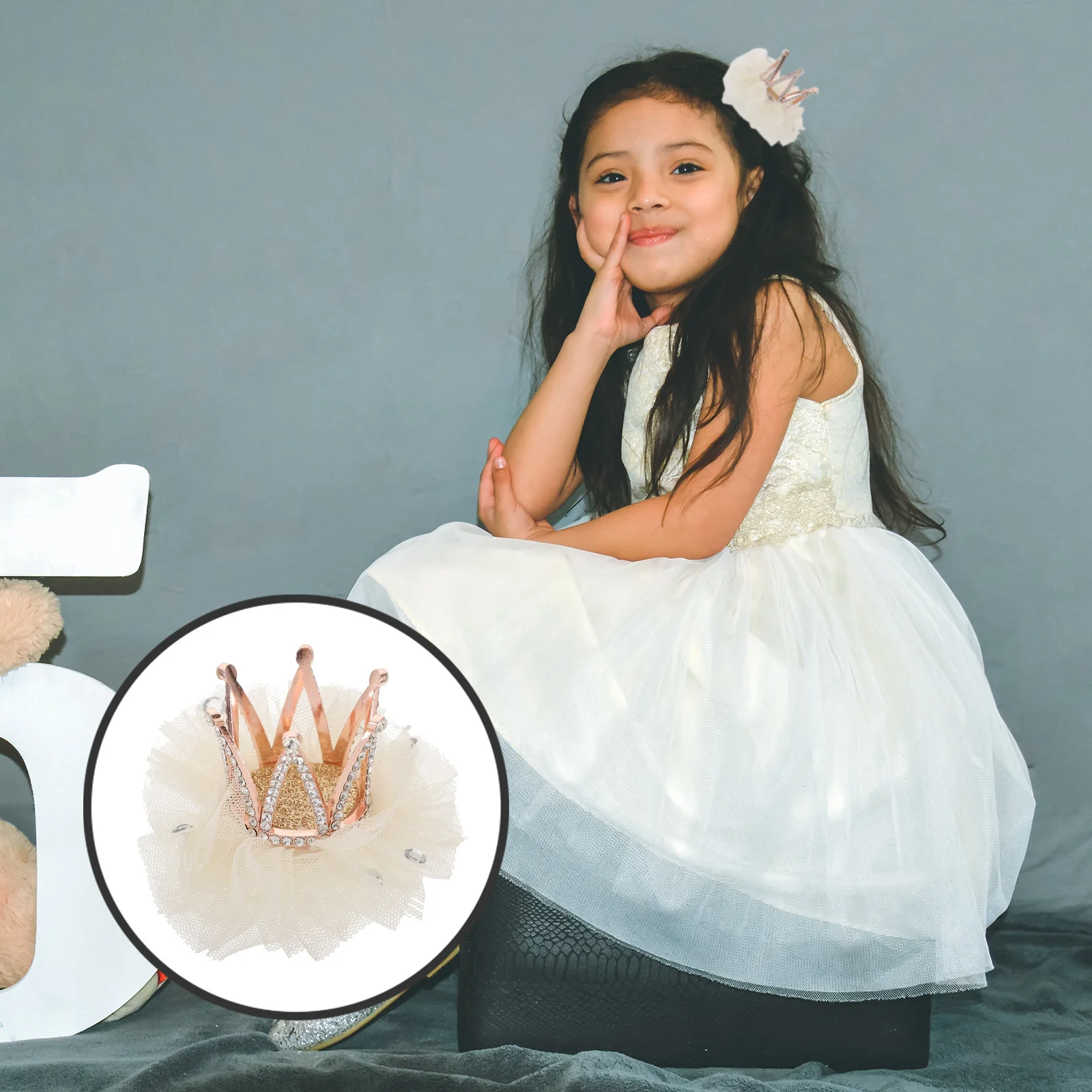 1 قطعة مشبك شعر على شكل تاج من حجر الراين إكسسوارات رائعة للفتيات باللون البيج المتين بتصميم رائع من حجر الراين #6