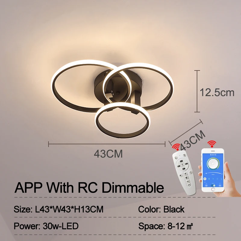 Zwart/Wit Moderne Led Kroonluchter Lamp Dimbare Cirkel Ringen Voor Woonkamer Slaapkamer decoratie Plafond Kroonluchter verlichtingsarmaturen - afbeelding 1