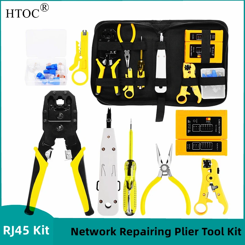 Kit di strumenti per pinze di riparazione della rete h12v RJ45 RJ11 RJ12 con Tester per cavi pinza spellafili pinza a crimpare pinza a crimpare