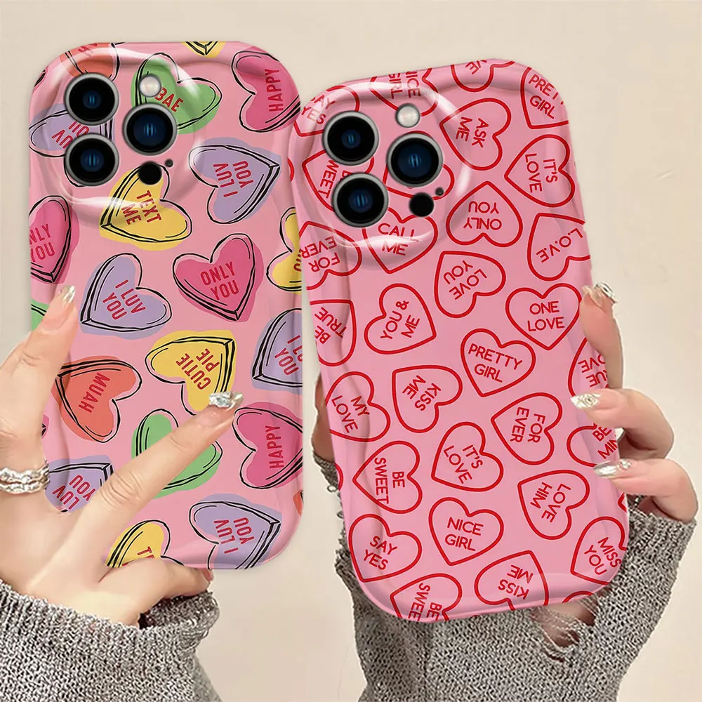 Happy Love Heart 3D Wave Phone Case For Samsung Galaxy A02 A03 A04 A05 A05S A06 A10 S20 S21 S22 S23 S24 M54 4G 5G Silicone Case