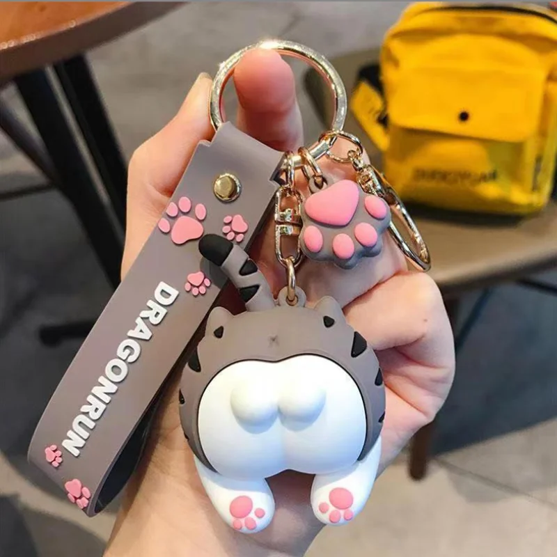 Cat Butt Keychain Cartoon Female Cute Couple Lovers Pair Gift Bag Ornament Car Key Chain Lanyard Child Toy Kawaii Girl Gift