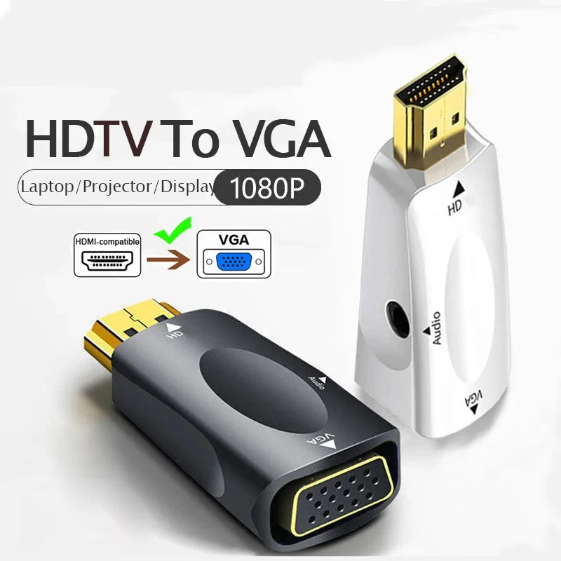1-5pcs HDMI-compatible to VGA Cable Converter Male To Famale Converter Adapter 3.5 mm Jack Audio HD 1080P For PC Laptop Tablet