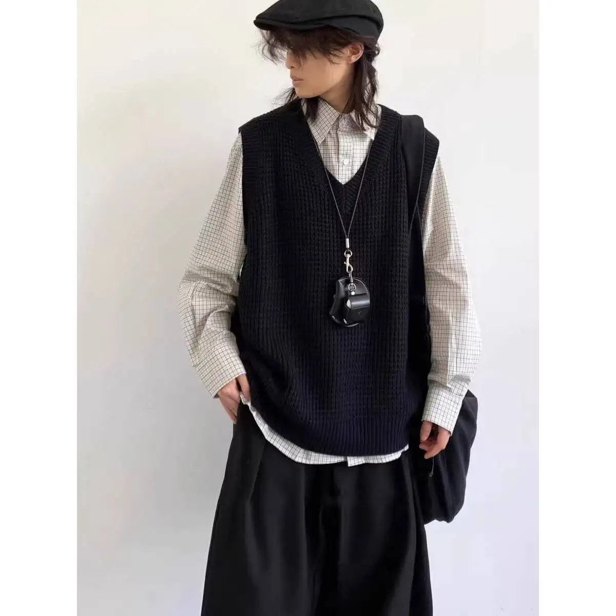 2026 New Spring Autumn Japanese Style 3 Piece Set Vintage Solid Knit Vest Unisex College Style Casual Layered Sleeveless Gilet