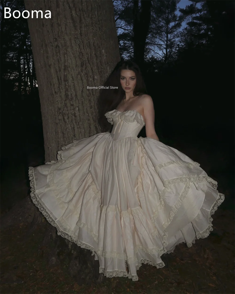 Booma – robe de mariée trapèze longue en dentelle plissée, sans bretelles, Simple, sans manches, sur mesure, 2025