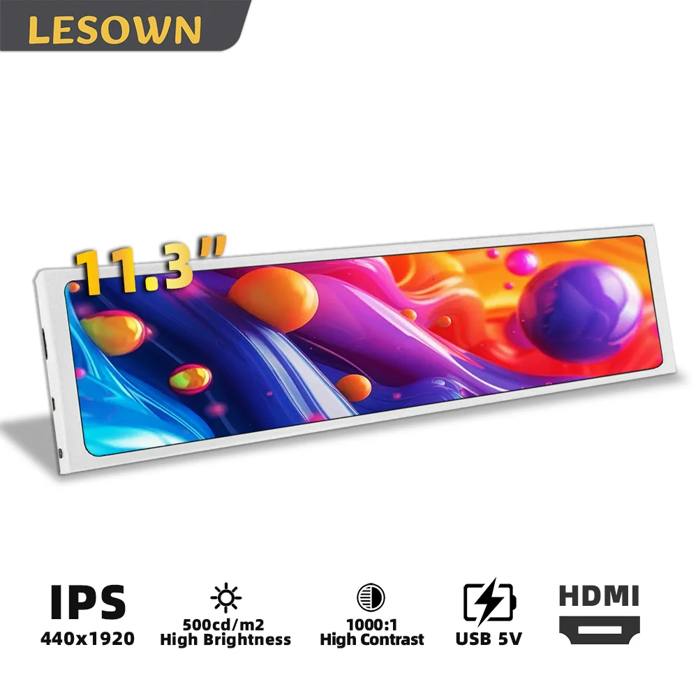 LESOWN Raspberry Pi Monitor 11.3inch 440x1920 IPS Stretched Strip Display Sidebar CPU Temperature Monitor AIDA64 Sensor Panel