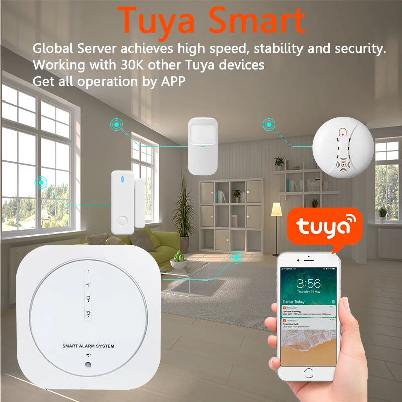 433Mhz Wireless Home Alarm System 2.4GHz WiFi Smart Tuya App Control Low Battery Reminder Wireless Home Security Alarm System