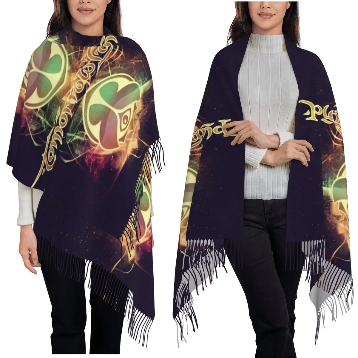 

Tomorrowland Бельгийский фестиваль электронной танцевальной музыки, шарф с кисточками, женские шали и накидки, длинная осенне-зимняя шаль