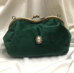 Perso In borsa Vintage fatta a mano e retrò In velluto con perla decorativa borsa da sera con chiusura a bacio frizione accessori invernali intrecciati