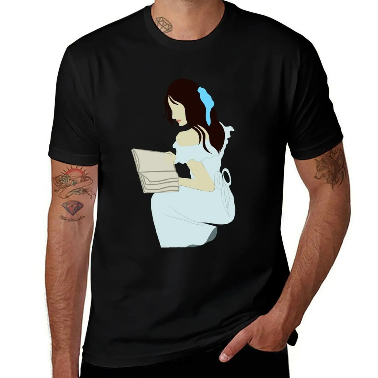 

Abstract faceless Girl reading T-Shirt man t shirt graphic man t shirts for men casual T-Shirt