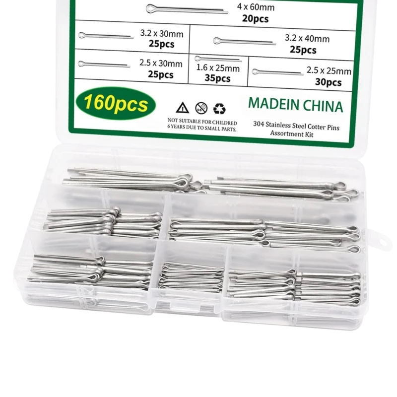 

160Pcs Split Pin Assortment Stainless Steel Cotter Pin Set Metal Cotter Pin Dropship