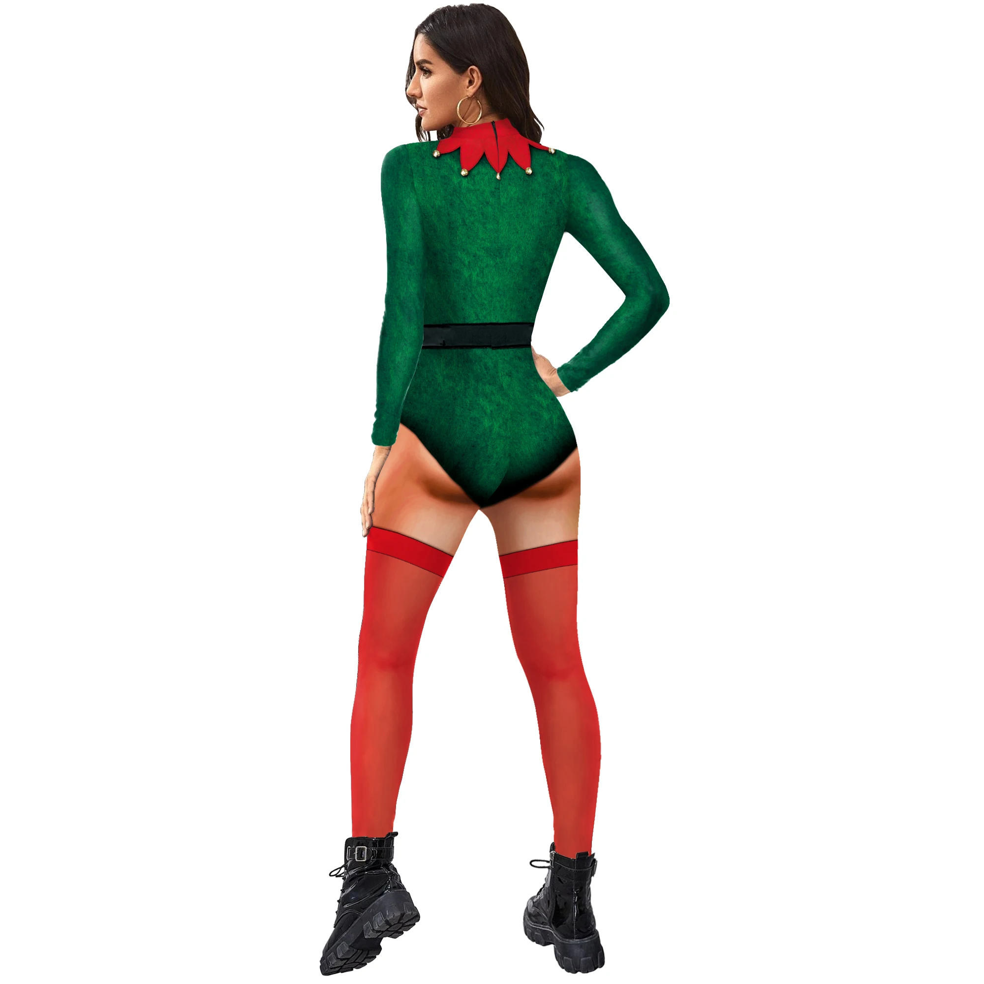 Green Little People Jumpsuit Spandex Elastic Bodysuit Halloween Cosplay Costume Party Skinny Zentai Stage Performance Rompers