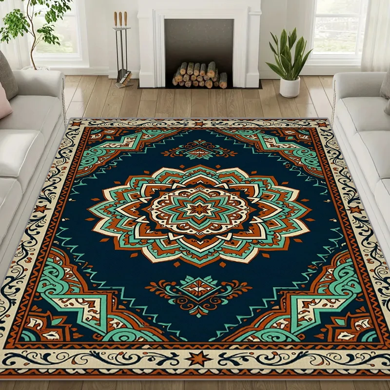

RAKKS Luxury Bohemian Crystal Area Rug,Washable,Anti-Slip,Modern Floral Print for Living Room,Bedroom Home Decor Large Carpet