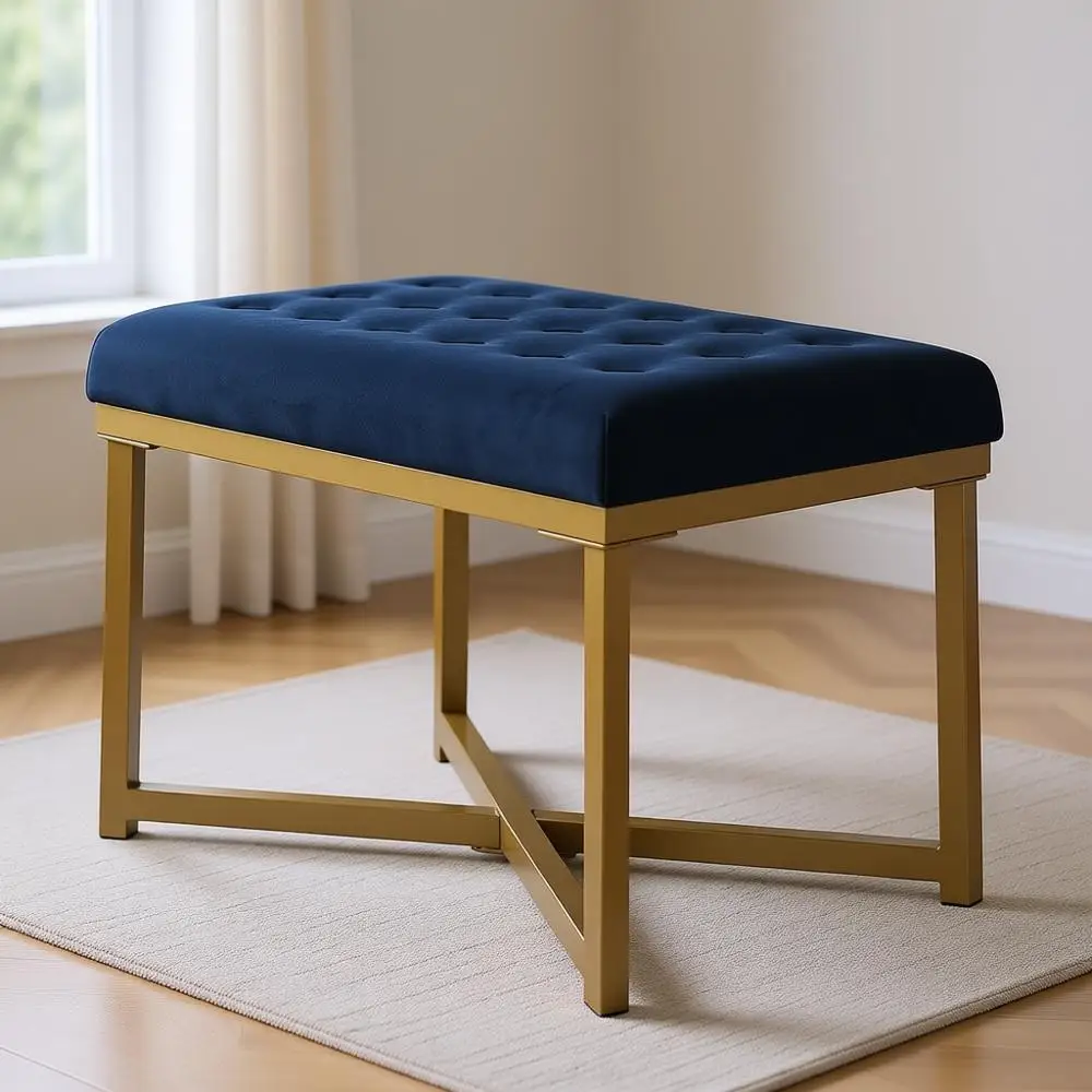 

Бархатная тахта-пуф с обивкой – синяя, 61 x 41 x 44,5 см для гостиной и спальни