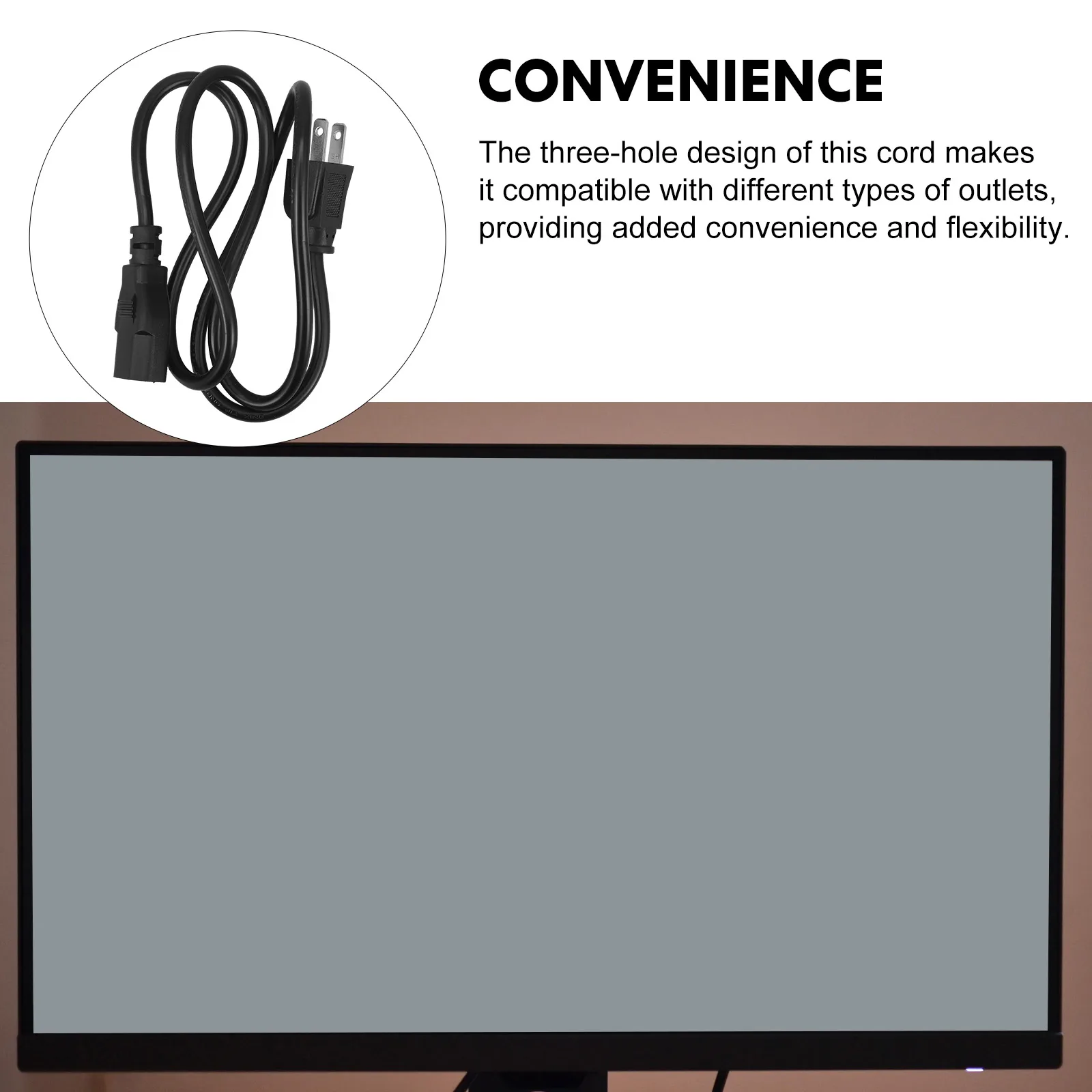

Power Cord 3-Prong Plug Replacement Cable for Computer Rice Cooker Home Appliance Electric Converter