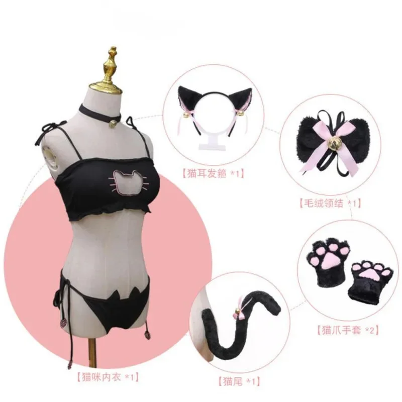 

Комплект с бюстгальтером и трусиками для косплея, комплект Kawaii Lolita, женский корейский комплект в стиле аниме, сексуальное женское белье для девочек, нижнее белье, милая ночная рубашка с вырезами