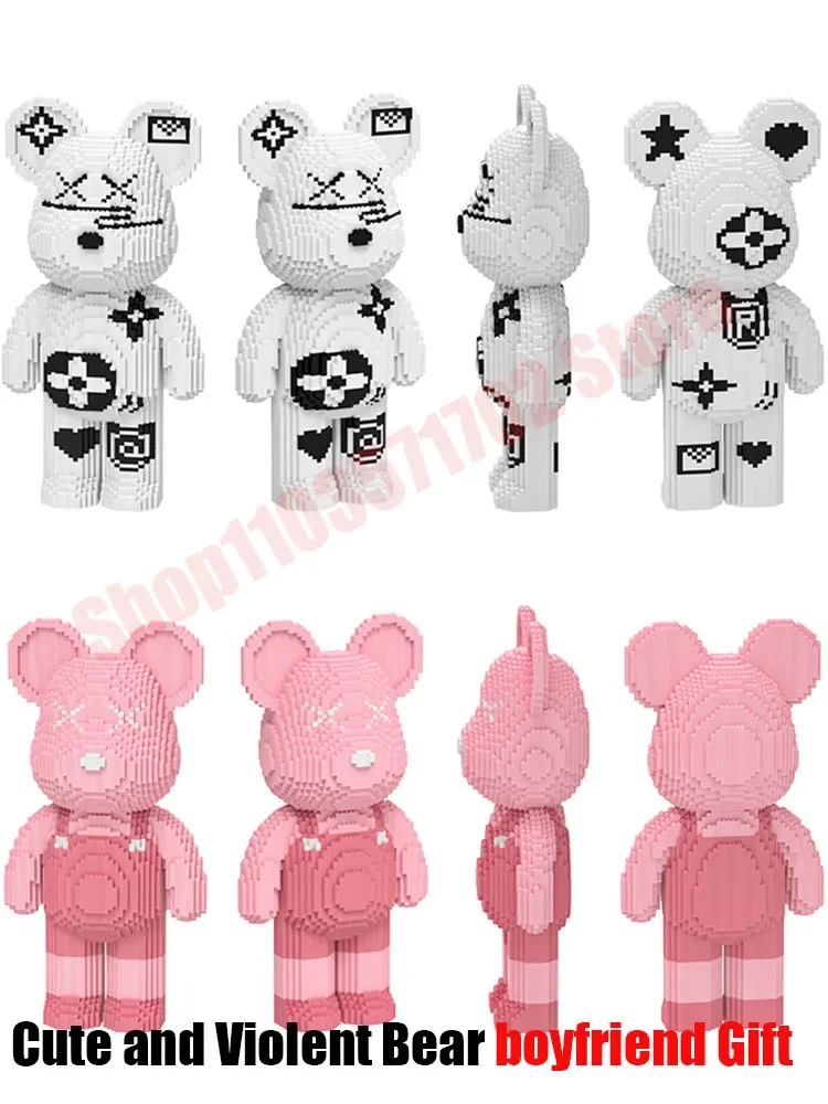 Creative Ideas Love Violent Bear Large Bearbrick Model with Light Building Blocks Brick Toys Kids Christmas Birthday Gifts