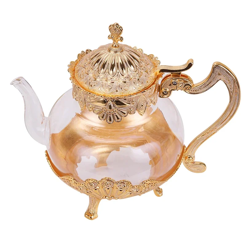 Palace Golden Glass Teapot Kitchen Metal Cold Kettle Coffee Pot European Style Home Decoration Glassware Birthday Wedding Gifts