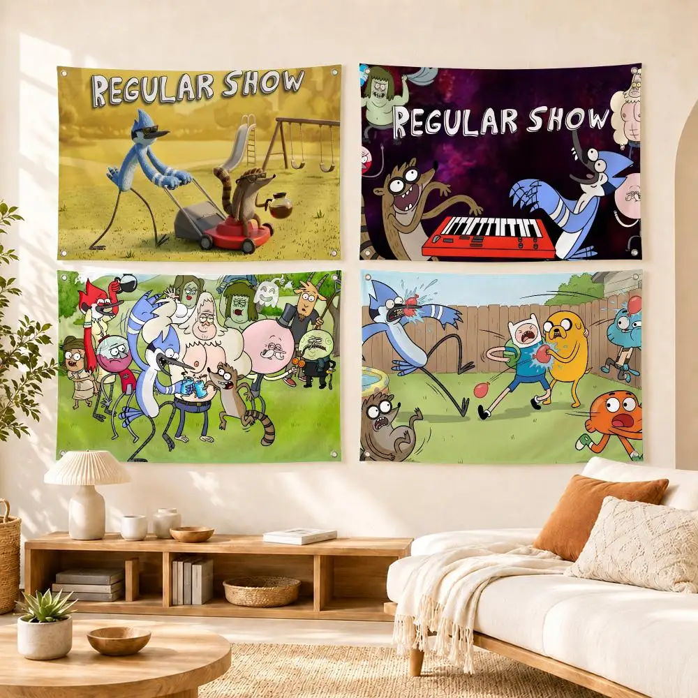 Regular Show Cartoon Flags Flag Soft skin-friendly Durable Tapestry Outdoor party Home living room bedroom Decoration