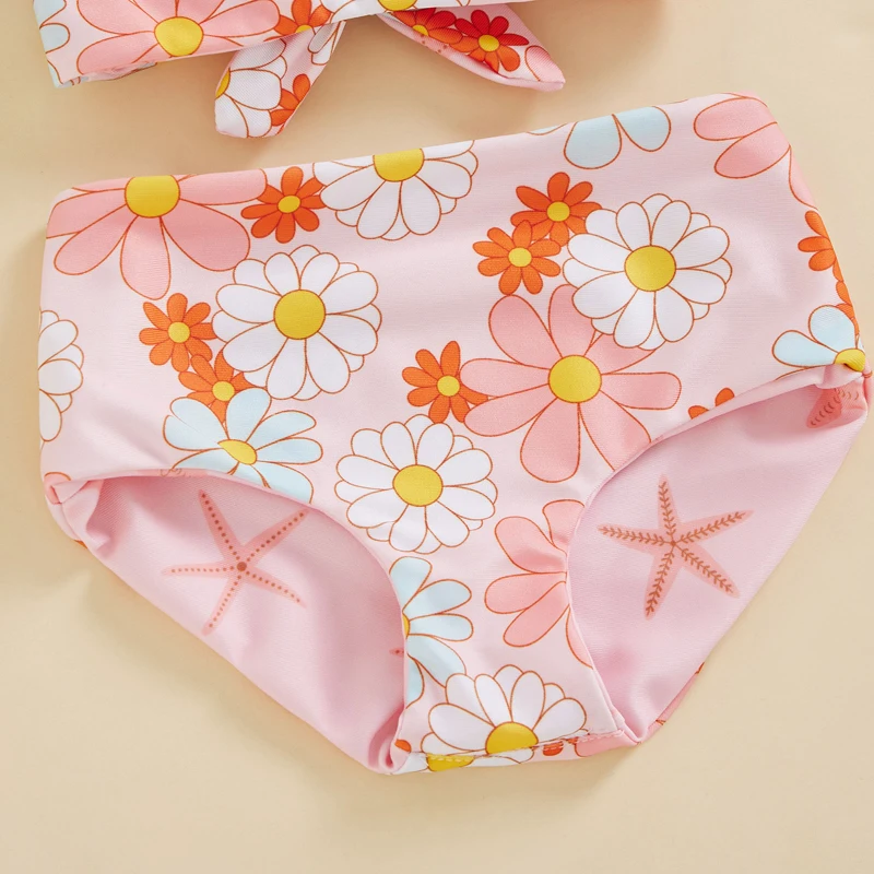2022-12-13 Lioraitiin 0-4Years Toddler Girls Summer 3PCS Swimwear Sets Sleeveless Bow Tank Tops Floral PP Shorts Hat image 6