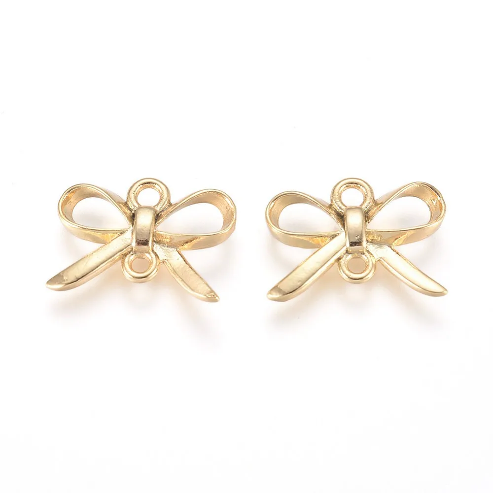 Brass Links Long-Lasting  Bowknot   golden  10x14x2mm Hole: 1.6mm