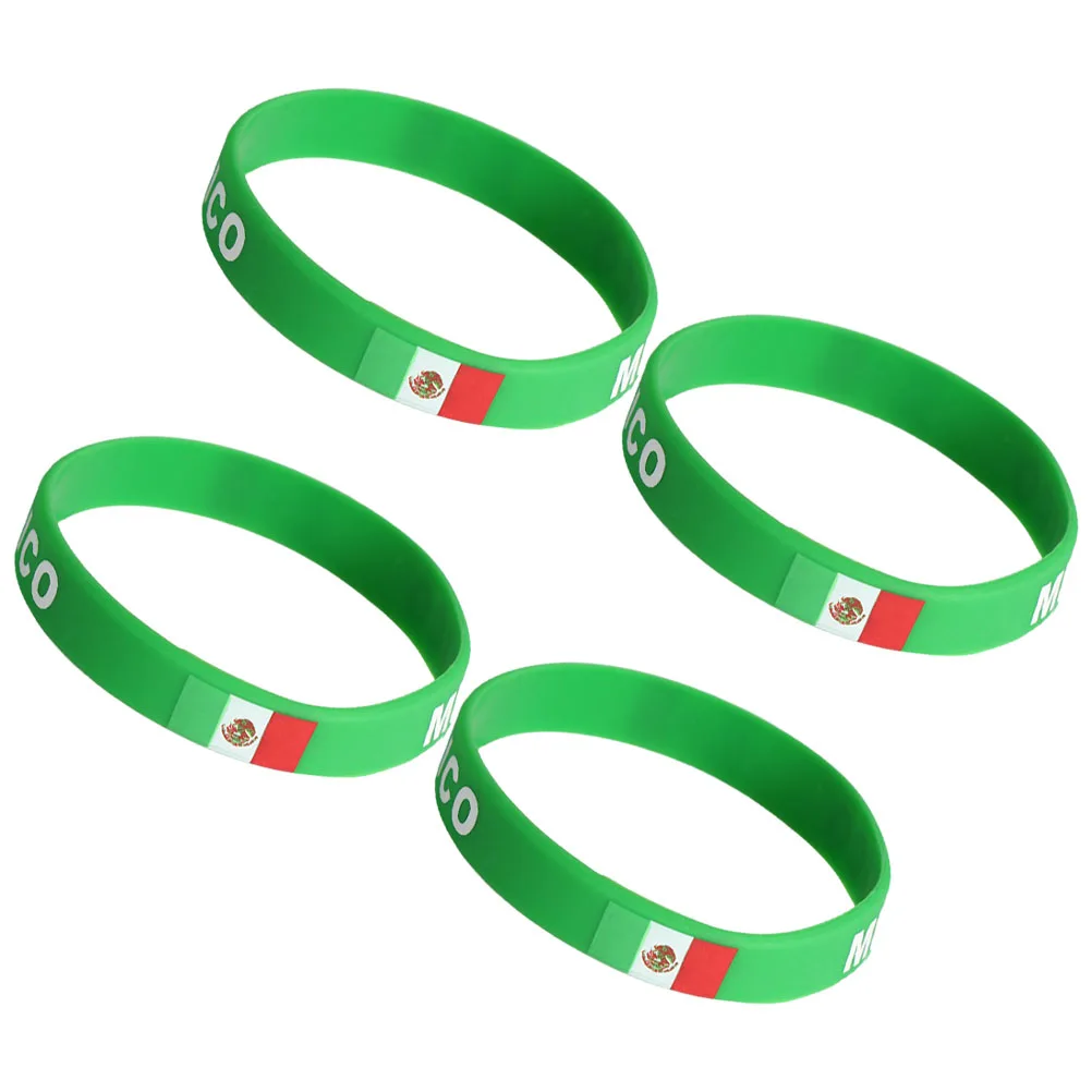 Bracciale in silicone con bandiera del paese da 4 pezzi, verde, braccialetto sportivo durevole del Messico, elastico regolabile per eventi di calcio