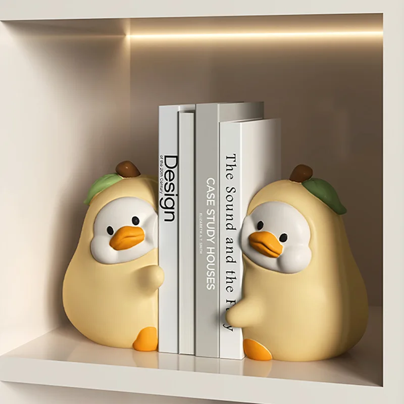 Aesthetic Resin Duck Bookend Cute Creative Animal Book Ends Book Holder, Living Room School Study Desk Decor Ornament Figurine