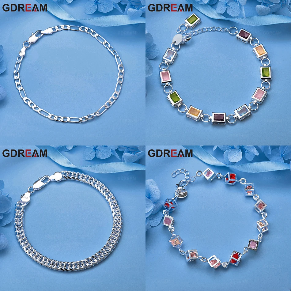

GDREAM 925 Sterling Silver Cube Inlaid Multi-Colored Zircon Bracelet Women'S Charm Fashion Anniversary Gift