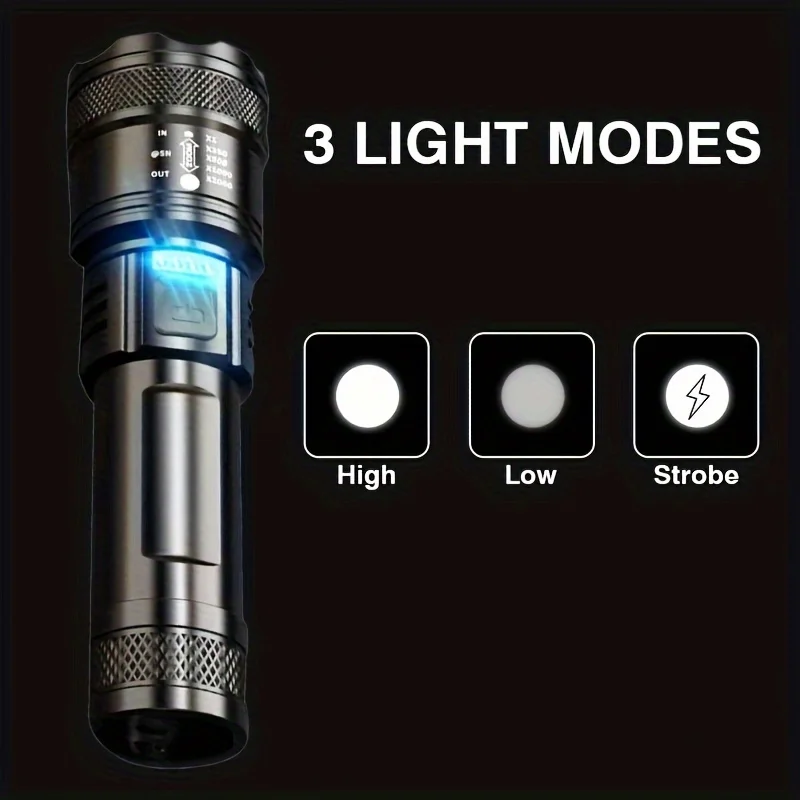 1-2PC LED Telescopic Zoom Flashlight High Power Torch Light USB Rechargeable Flashlight Portable Tactical Lantern Outdoor  Light