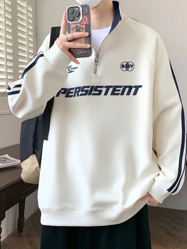 

Модная толстовка с принтом и длинными рукавами, с воротником-стойкой, теплая, хлопковая, повседневная одежда для подростков и студентов, дышащая, удобная.