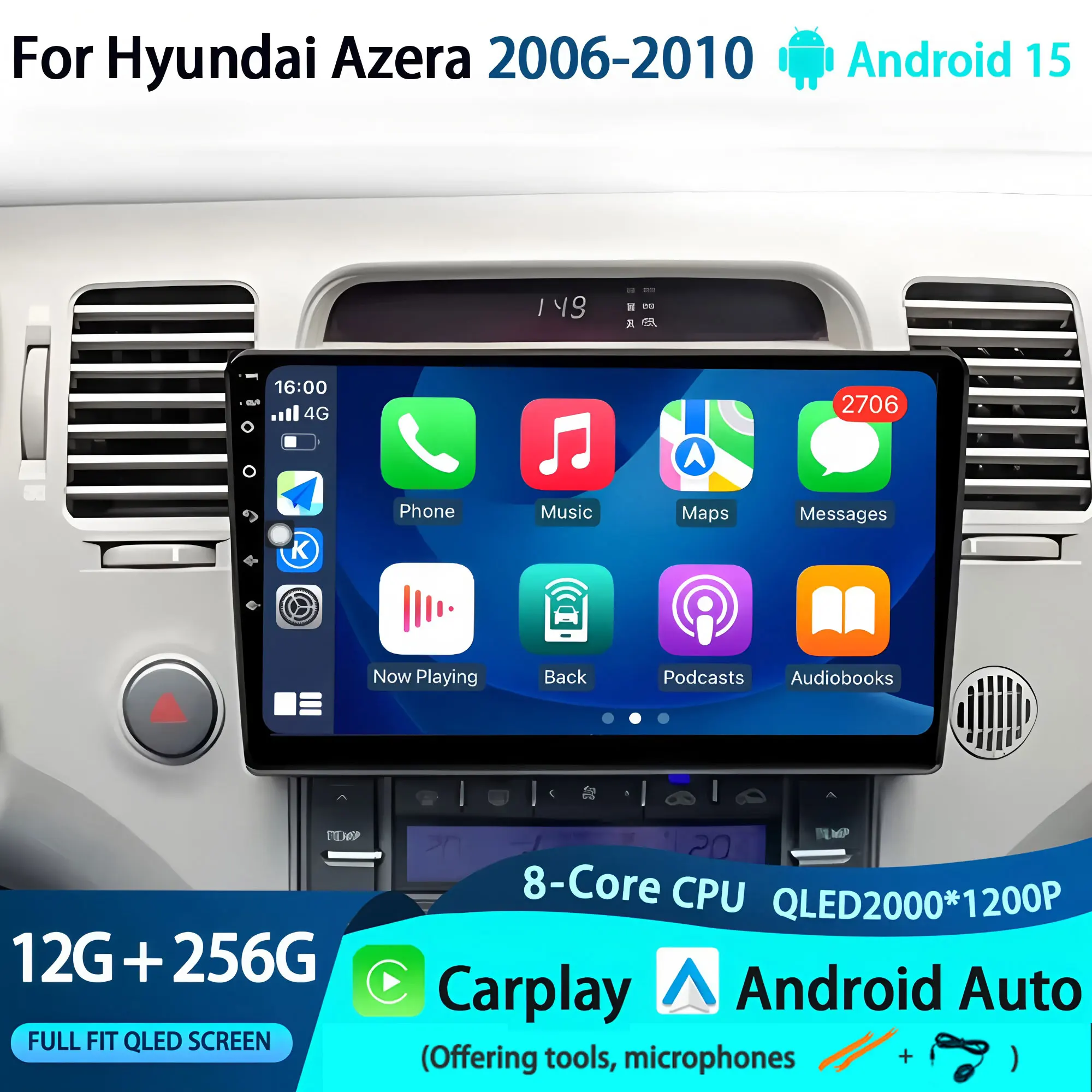 

For Hyundai Azera 2006-2010 Android 15 Carplay Auto Car Radio Recorder Multimedia Player No 2din GPS Navigation Car Accessories