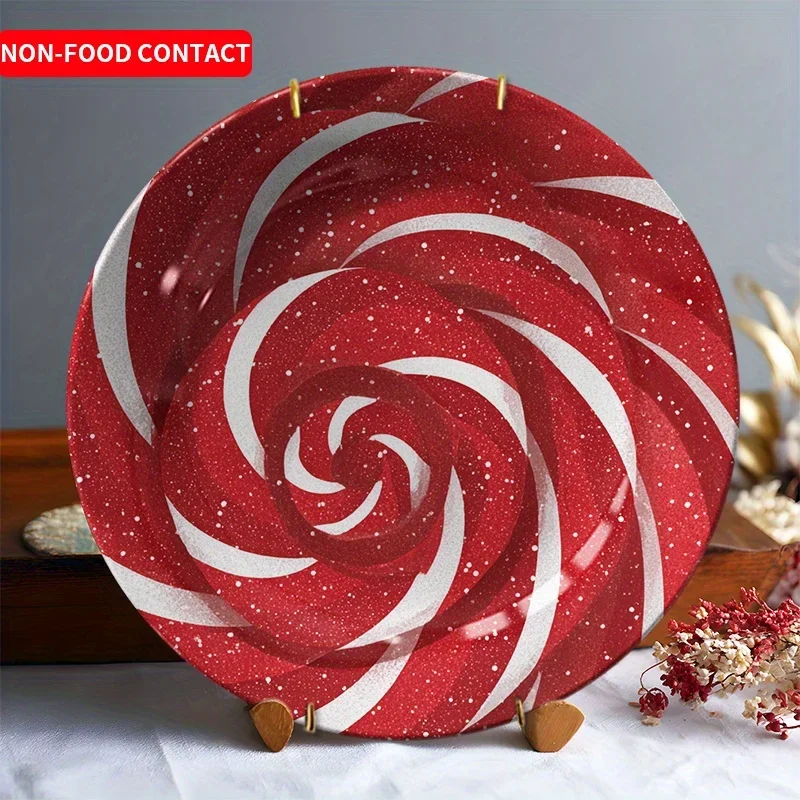 1pc Red Ceramic Decorative Plate - Candy-like Swirl Design Table Decor, Non-Food Contact Safe Elegant Home Decoration for