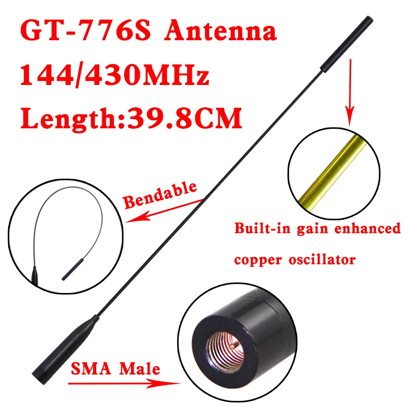 GT-776S Titanium SMA-male 144/ 430MHz Dual Band Light flexible Antenna for YAESU VX-6R BAOFENG UV-3R WOUXUN Walkie Talkie