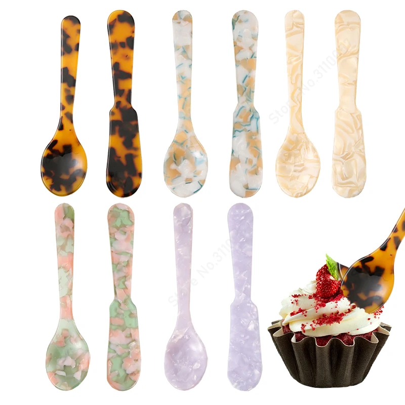 11CM Colorful Acrylic Ice Spoon Cream Coffee Caviar Spoon Stirring Spoons Dessert Spoon Teaspoon Crafts Kitchen Tool Tableware