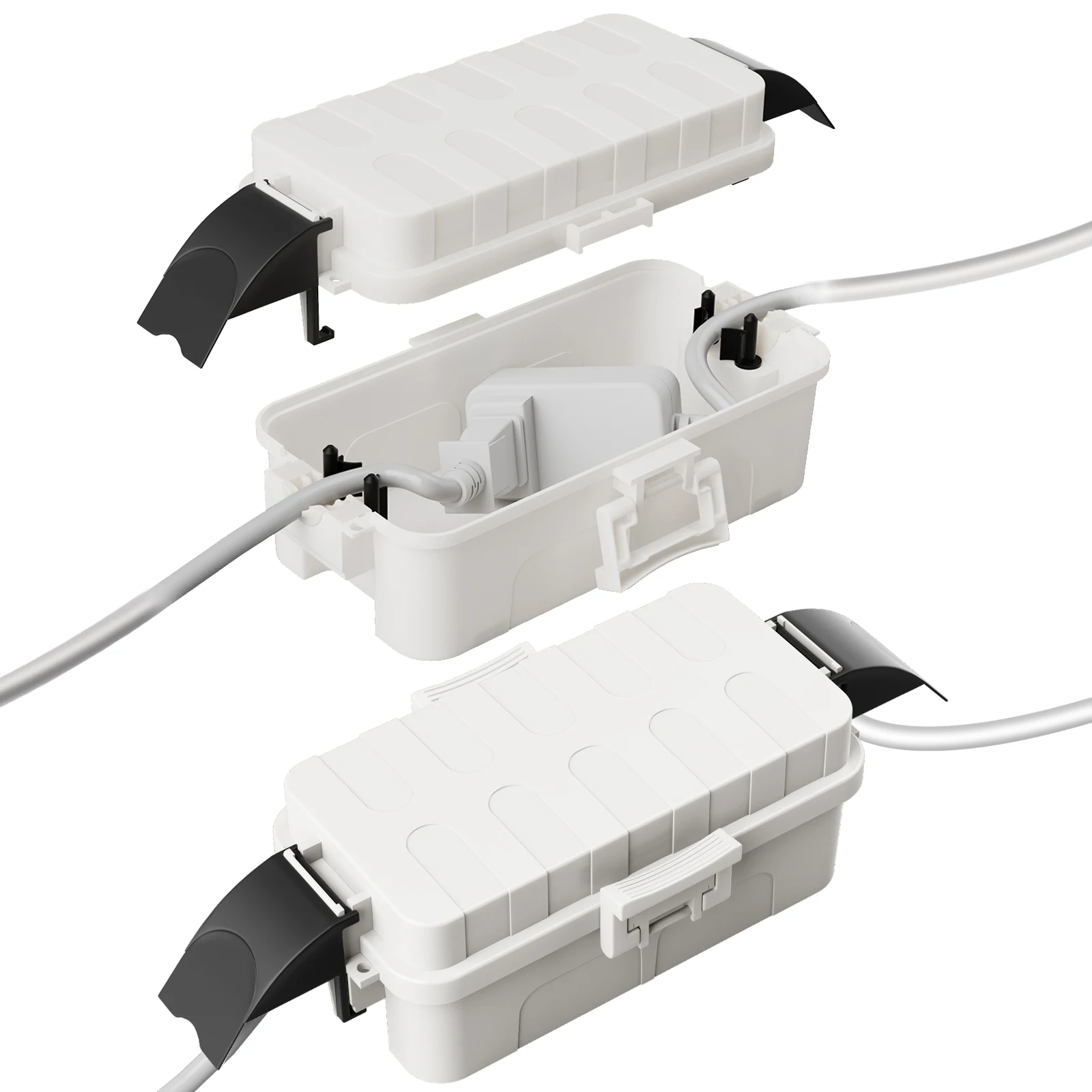 Cubierta de cable de 20,5x12,5x8cm, cubierta desmontable, sellos de goma Defender, sin herramientas, para colgar para bombas de piscina, luces de Halloween, herramientas para césped, 2 uds.