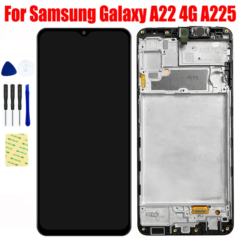 For Samsung Galaxy A22 4G A225 A225F/DS A225M LCD Display Panel Matrix Module with Touch Screen Digitizer Sensor Assembly Frame