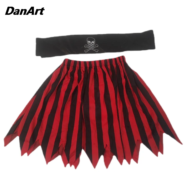 Kids Program Performance Caribbean Pirate Role-playing Costume Wave Pattern Pirate Group Matching Headscarf Children Short Skirt