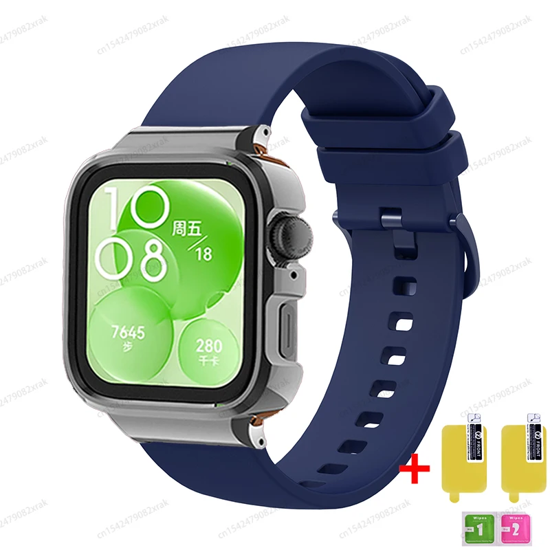 Custodia in metallo + cinturino in silicone per Huawei Watch Fit 3 cinturino sportivo morbido per Huawei Watch Fit 3 Smartwatch Correa cinturino da polso