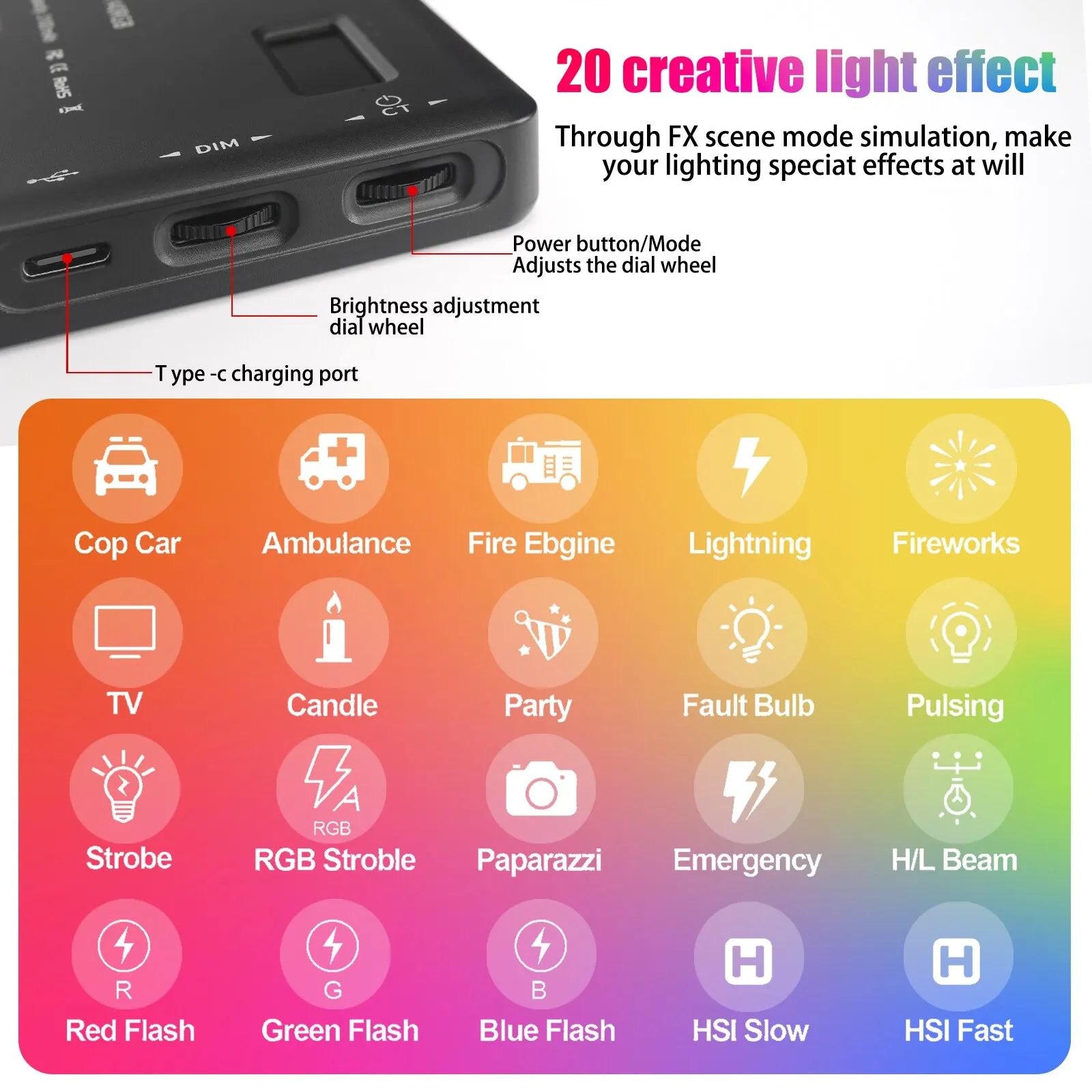 Geekman W140 LED RGB Video Light 0-360° Full Color 2500 to 9000K8W 3100mAh Photography Camera Light Dimmable Pocket Panel Light