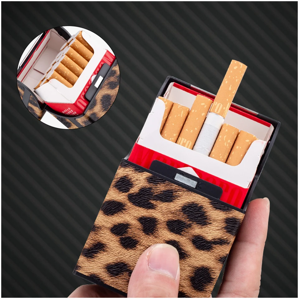 Leopard Cigarette Case for Woman Men Leather Box Holder Smoking Accessories  Button Design 4 Colors